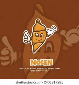 Molen mascot with Thumbs up and welcoming hand. Indonesian street food campaign template design