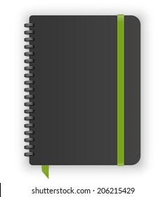 Moleskin notebook with green elastic band and spiral vector image