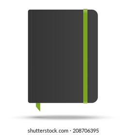 Moleskin Notebook With Green Elastic Band Vector Image