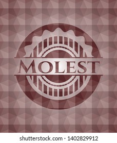 Molest red emblem with geometric pattern background. Seamless.