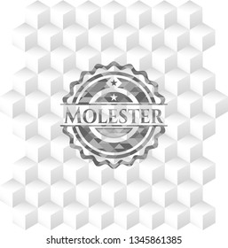 Molester grey badge with geometric cube white background