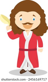 Moliere cartoon character. Vector Illustration. Kids History Collection.