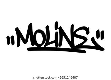 Moline graffiti tag in hand drawn urban style. Black street art lettering vector perfect for raw and bold design.
