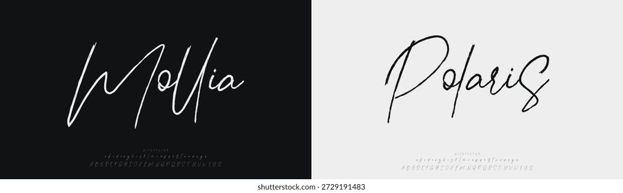  Mollia Polaris, Script minimal luxury font alphabet logo. Typography beauty fashion elegant minimalist serif italic fonts decorative wedding vintage retro logos. vector illustration