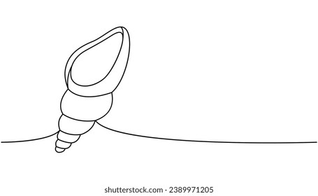 Mollusc one line continuous drawing. Tropical underwater shell continuous one line illustration. Vector minimalist linear illustration.
