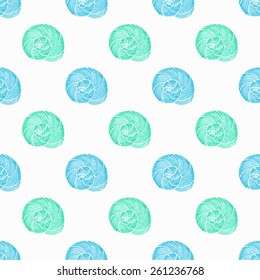 Molluscs shell. Watercolor seamless pattern with clam on the white background, aquarelle. Vector illustration. Hand-drawn stylish original background useful for invitations, scrapbooking, design.