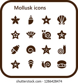  mollusk icon set. 16 filled mollusk icons. Simple modern icons about  - Starfish, Shell, Seashell, Snail, Clam, Mussel