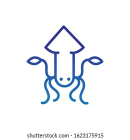 mollusk squid marine life thick line blue vector illustration