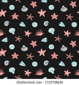 mollusk starfish, seamless pattern, cartoon vector illustration