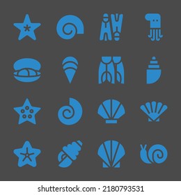 mollusk web icons. Starfish and Shell, Octopus and Shell symbol, vector signs