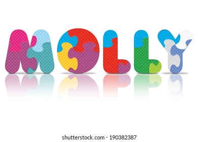 MOLLY escrito con rompecabezas alfabético - ilustración vectorial