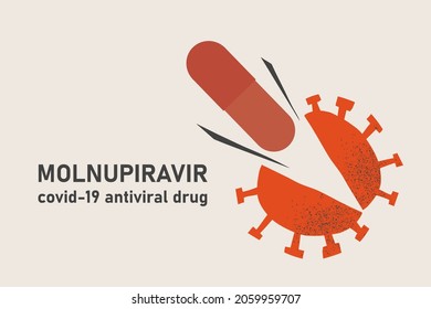 Molnupiravir from Merck covid-19 antiviral drug. Molnupiravir capsule breaks covid-19 virus