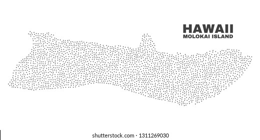 Molokai Island map designed with small points. Vector abstraction in black color is isolated on a white background. Random small points are organized into Molokai Island map.