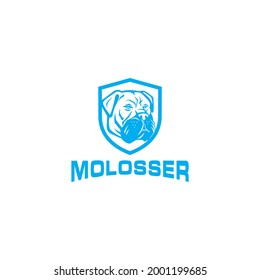 Logo del vector del perro molosser en el escudo, limpio, simple y elegante
