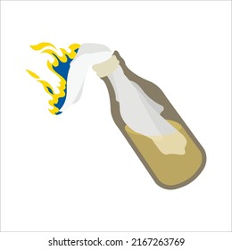 Molotov cocktail with fire in the colors of Ukraine. Abstract patriotic concept art. Idea to explain war between Russia and Ukraine. Creative vector illustration.