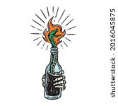 Molotov cocktail illustration with a snake as the wick
