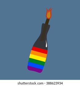 Molotov cocktail in the rainbow gay pride style