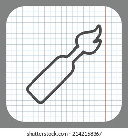 Ícono simple de cóctel molotov. Diseño plano. En papel gráfico. Fondo gris.ai