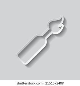 Ícono simple de cóctel molotov. Diseño plano. Estilo de papel con sombra. Fondo gris.ai