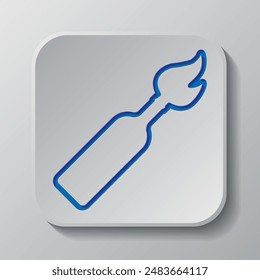 Molotov cocktail simple icon. Flat design. Paper cut design. Cutted blue symbol with shadow. Gray badge button, gray background.ai