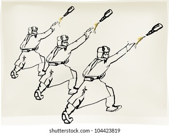 Molotov cocktail throwing scene