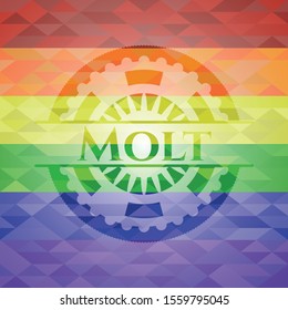 Molt on mosaic background with the colors of the LGBT flag