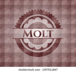 Molt red seamless emblem with geometric pattern.