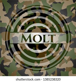 Molt written on a camouflage texture. Vector Illustration. Detailed.
