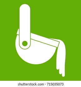 Molten metal poured from ladle icon white isolated on green background. Vector illustration