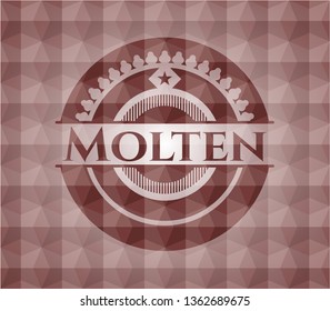 Molten red emblem or badge with abstract geometric pattern background. Seamless.