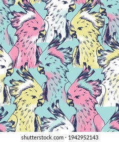 Moluccan cockatoo parrot seamless pattern vector illustration