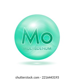 Molybdenum minerals capsule green. Icon 3D minerals complex isolated on a white background for product design. Medical and scientific concepts. Icon 3D Vector EPS10 illustration.