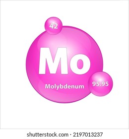 Molybdenum (Mo) icon structure chemical element round shape circle Pink. 3D Illustration vector. Chemical element of periodic table Sign with atomic number. Study in science for education. 