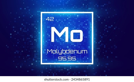 Molybdenum. Periodic Table Element with Symbol Mo. Chemical Element Card with Number and Atomic Weight. Design for Education, Lab, Science Class. Vector Illustration.