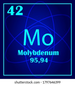 Icono de mosaico de estilo sencillo de molibdeno. Elemento químico del cuadro periódico. Átomo de fondo azul