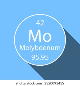 Molybdenum symbol with long shadow design. Chemical element of the periodic table. Vector illustration.