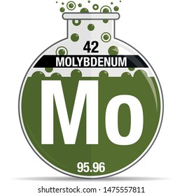 Molybdenum symbol on chemical round flask. Element number 42 of the Periodic Table of the Elements - Chemistry. Vector image