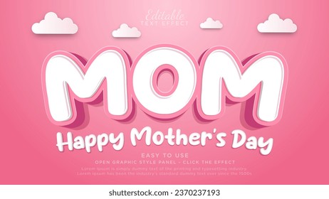 Mom 3d text effect. Editable text template for mother's day	