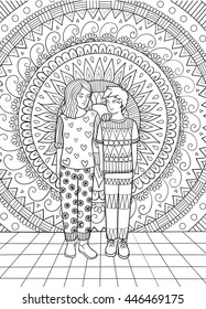 Mom always by your side doodle design for adult coloring book. Happy mother's day.