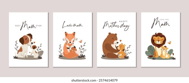 Mom and baby animals invitation, mother day cards, cute animals