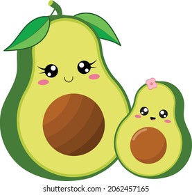 Mom and Baby Avocado Vector Illustration Isolated On White Background. 