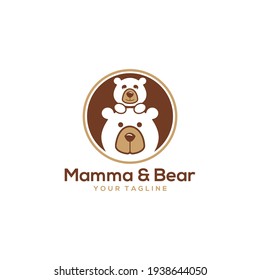 mom and baby bear in trendy modern badge logo icon vector illustration, bear icon modern symbol for graphic and web design