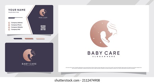 Mom and baby care logo with negative space concept and business card design Premium Vector