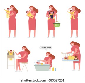 Diseño plano de ilustraciones vectoriales para madres y bebés