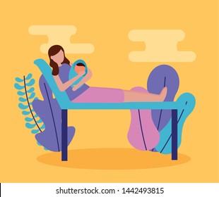 mom with baby in clinic bed pregnancy and maternity scene flat vector illustration