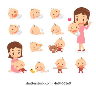 Mom And Baby. Baby Development Stages.