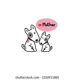 Mom and Baby dog cartoon white background.