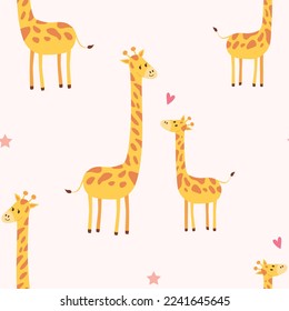 Mom and baby giraffe cute seamless pattern