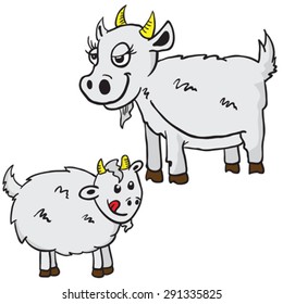 mom and baby goat cartoon illustration isolated on white