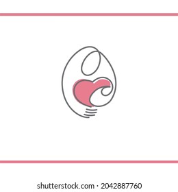 Mom, baby, and heart. Logo template. Mother's care sign. Symbol of parental love. Vector illustration. Icon mother and baby. Logo vector design template